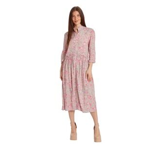 Taylor Tillman Liza Midi Ruffle Shirt Dress in Lavender Earth Size XS Oversized